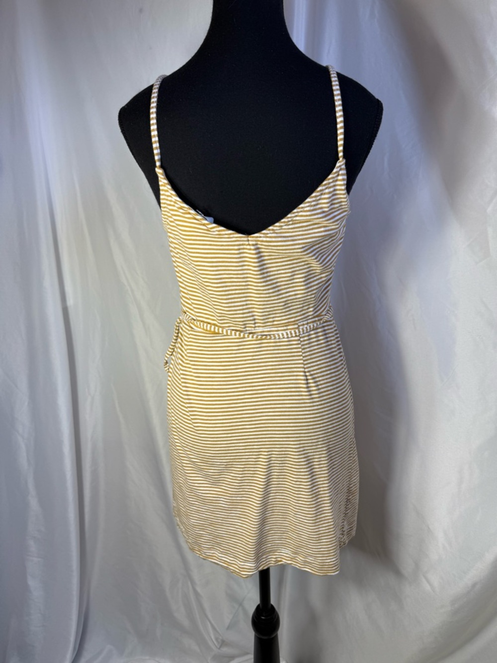 Striped Cream Wrap Mini Dress with Tie Detail. PTP 17 - Picture 4 of 7
